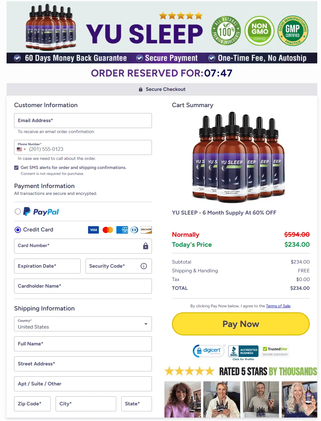 Yu Sleep secure checkout page